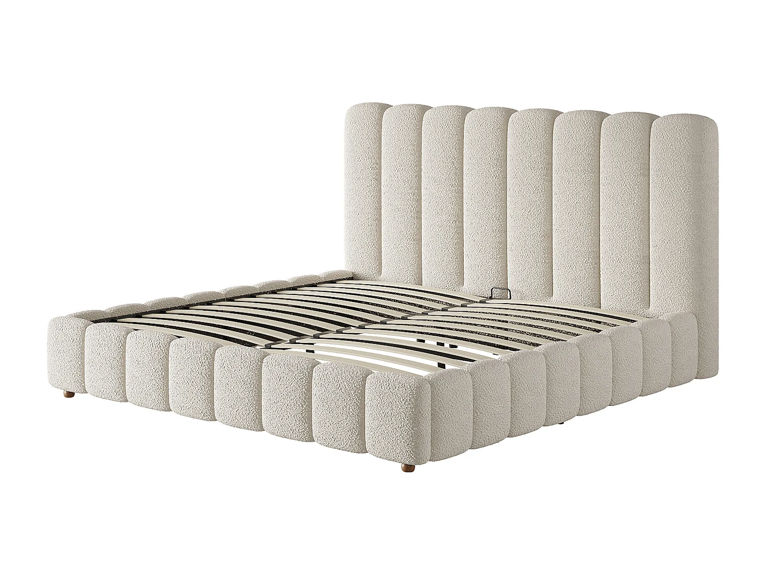 Lit coffre double rembourré - 160 x 200 cm - avec rangement hydraulique + tête de lit + sommier à lattes - bouclé - blanc