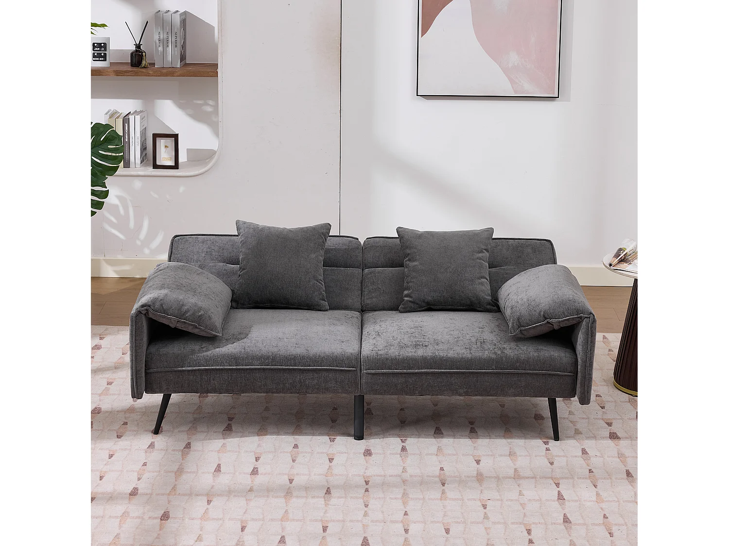 Tweezits slaapbank - 167,5 x 73 x 70 cm - Verstelbare rugleuning in 3 standen (100°–180°) - Stof - grijs