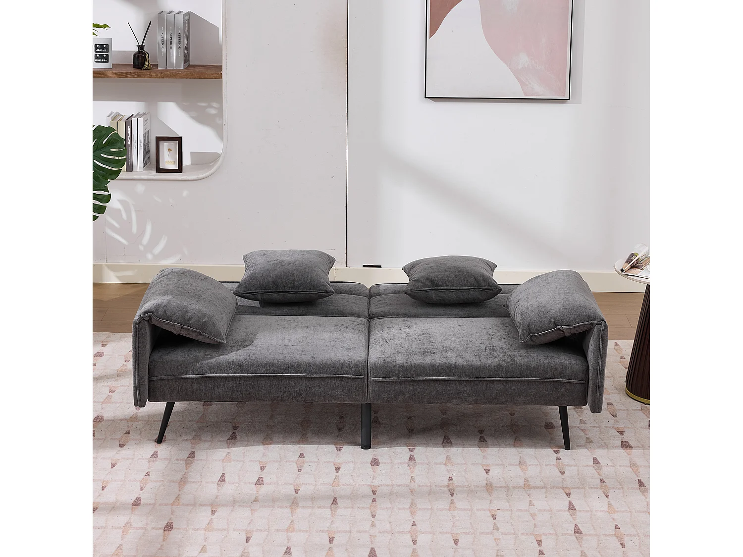 Tweezits slaapbank - 167,5 x 73 x 70 cm - Verstelbare rugleuning in 3 standen (100°–180°) - Stof - grijs