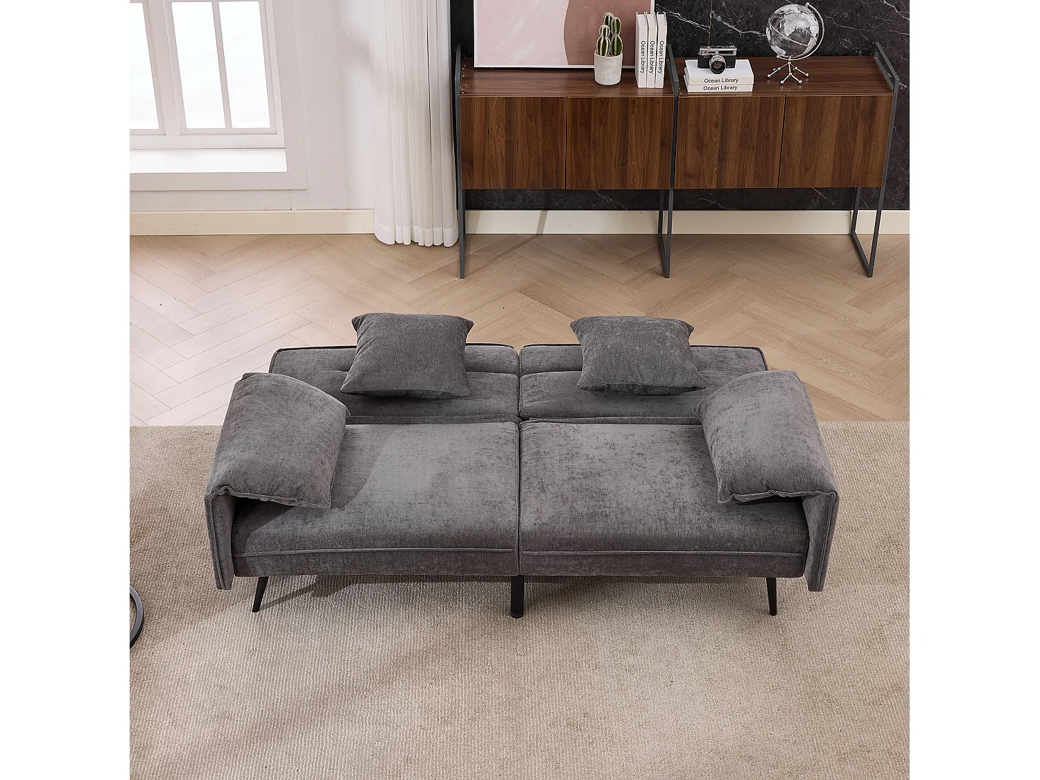 Tweezits slaapbank - 167,5 x 73 x 70 cm - Verstelbare rugleuning in 3 standen (100°–180°) - Stof - grijs