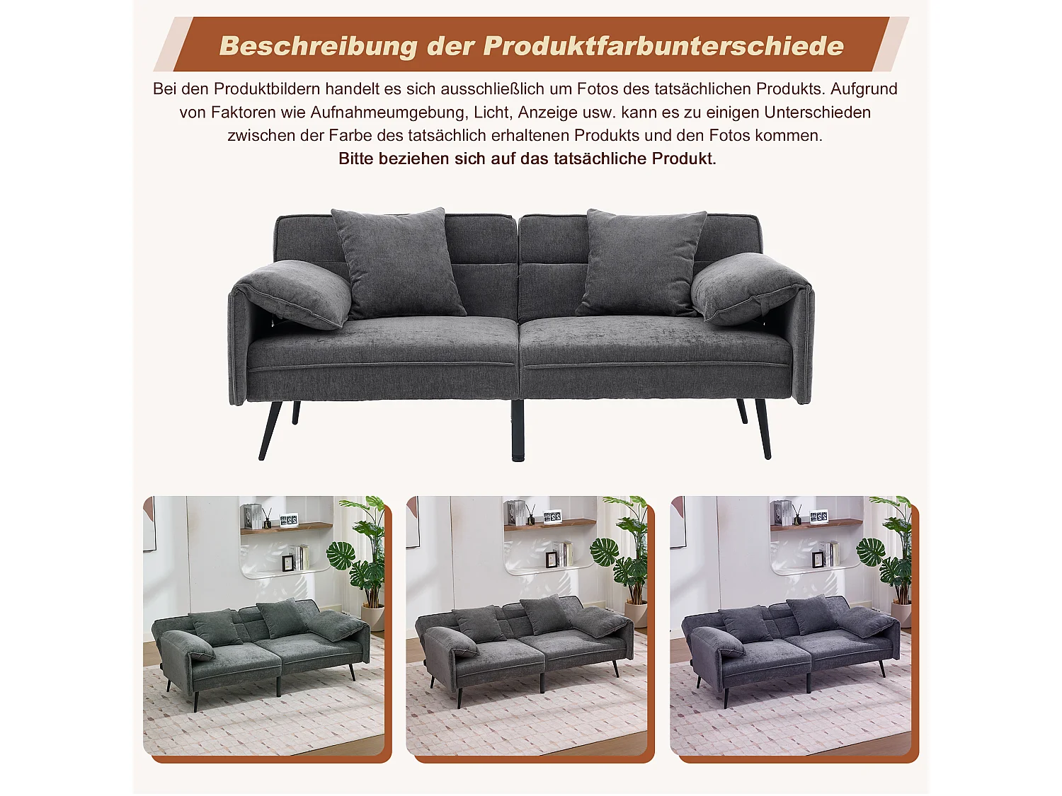 Tweezits slaapbank - 167,5 x 73 x 70 cm - Verstelbare rugleuning in 3 standen (100°–180°) - Stof - grijs