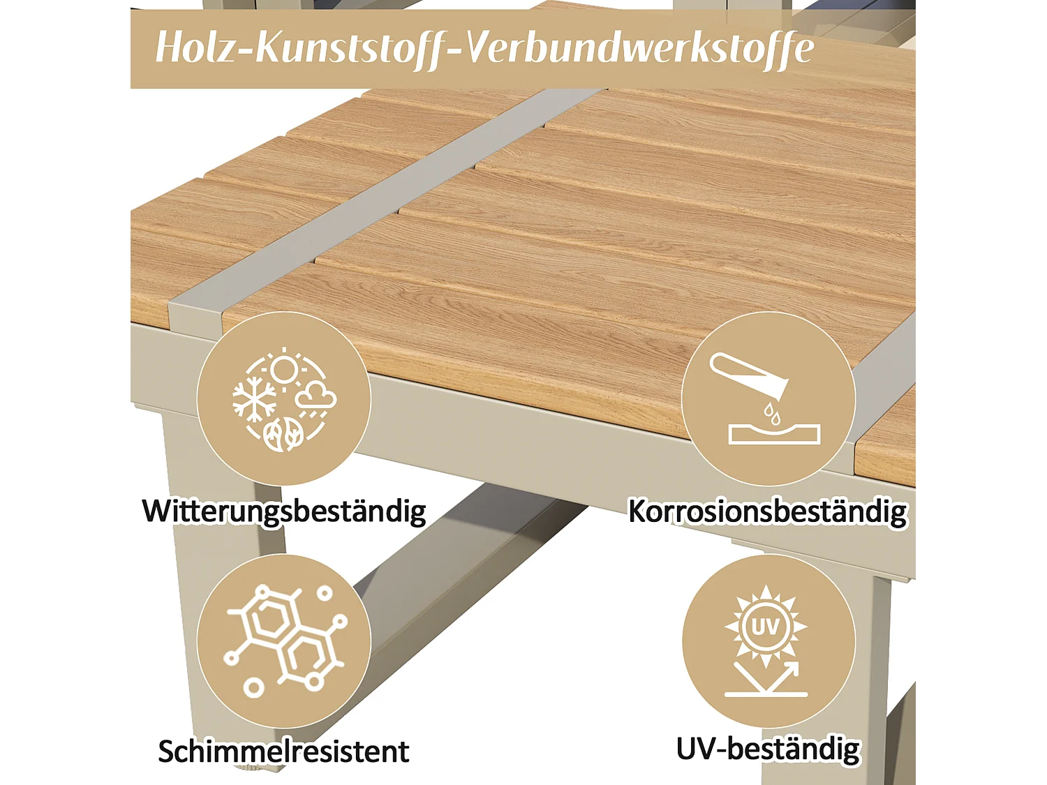 Ensemble de mobilier de jardin 5 places - convertible en 2 lits - avec table + étagères de rangement - métal - beige