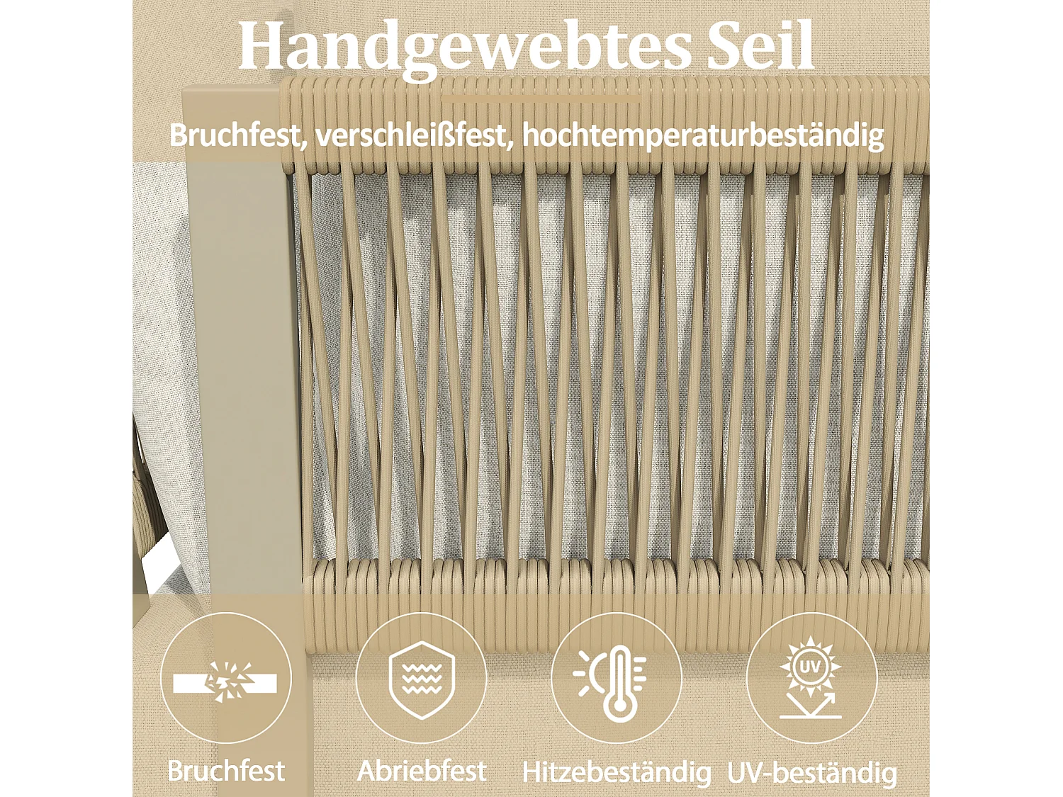 Ensemble de mobilier de jardin 5 places - convertible en 2 lits - avec table + étagères de rangement - métal - beige