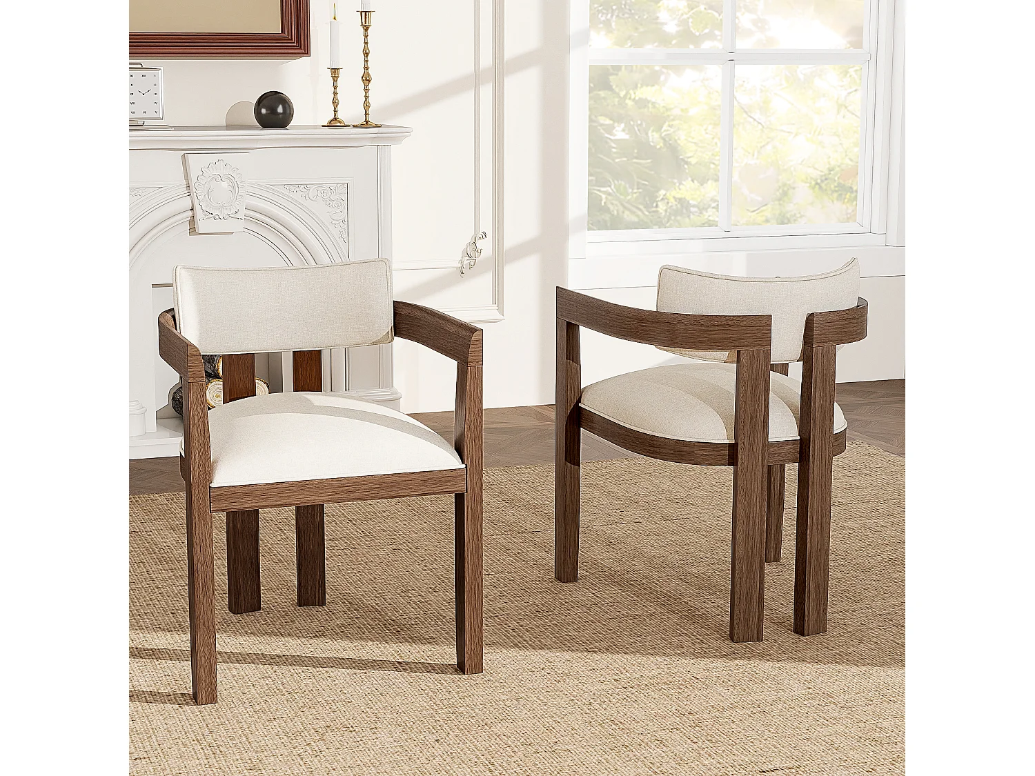 Set van 4 massief houten eetkamerstoelen - 57,5 x 60,5 x 78,5 cm - moderne stijl - linnen - bruin