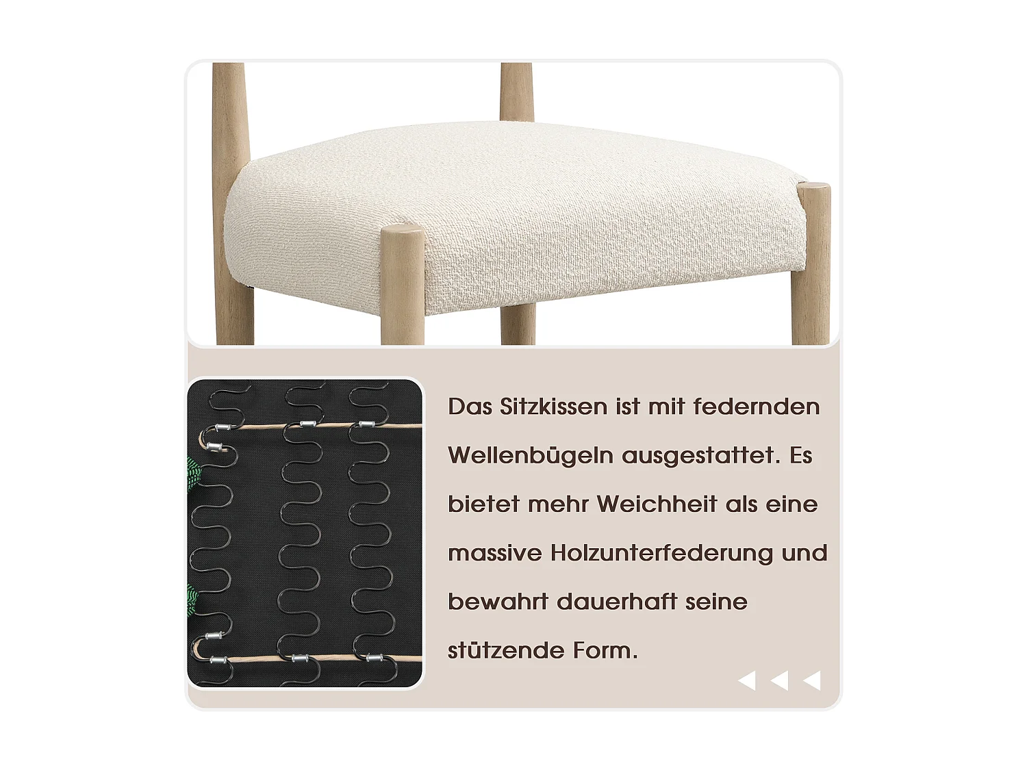 Set van 6 massief houten eetkamerstoelen - 58 x 58 x 78 cm - moderne stijl - ademend - gekrulde afwerking - naturel