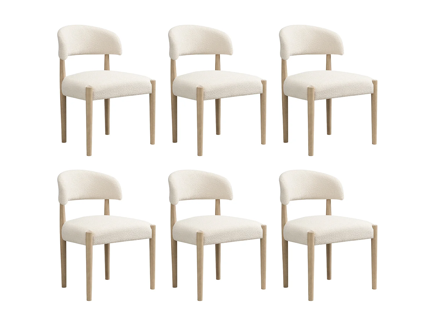 Set van 6 massief houten eetkamerstoelen - 58 x 58 x 78 cm - moderne stijl - ademend - gekrulde afwerking - naturel