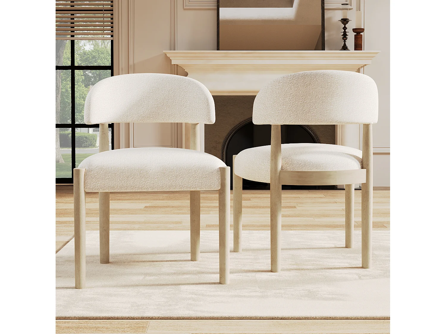 Set van 4 massief houten eetkamerstoelen - 58 x 58 x 78 cm - moderne stijl - ademend - gekrulde afwerking - naturel