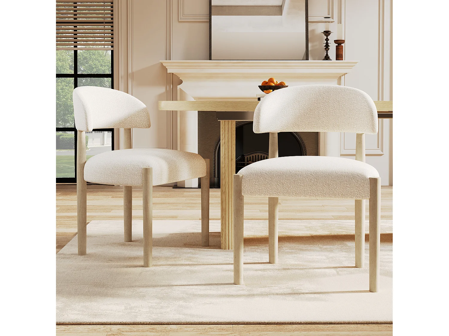 Set van 4 massief houten eetkamerstoelen - 58 x 58 x 78 cm - moderne stijl - ademend - gekrulde afwerking - naturel