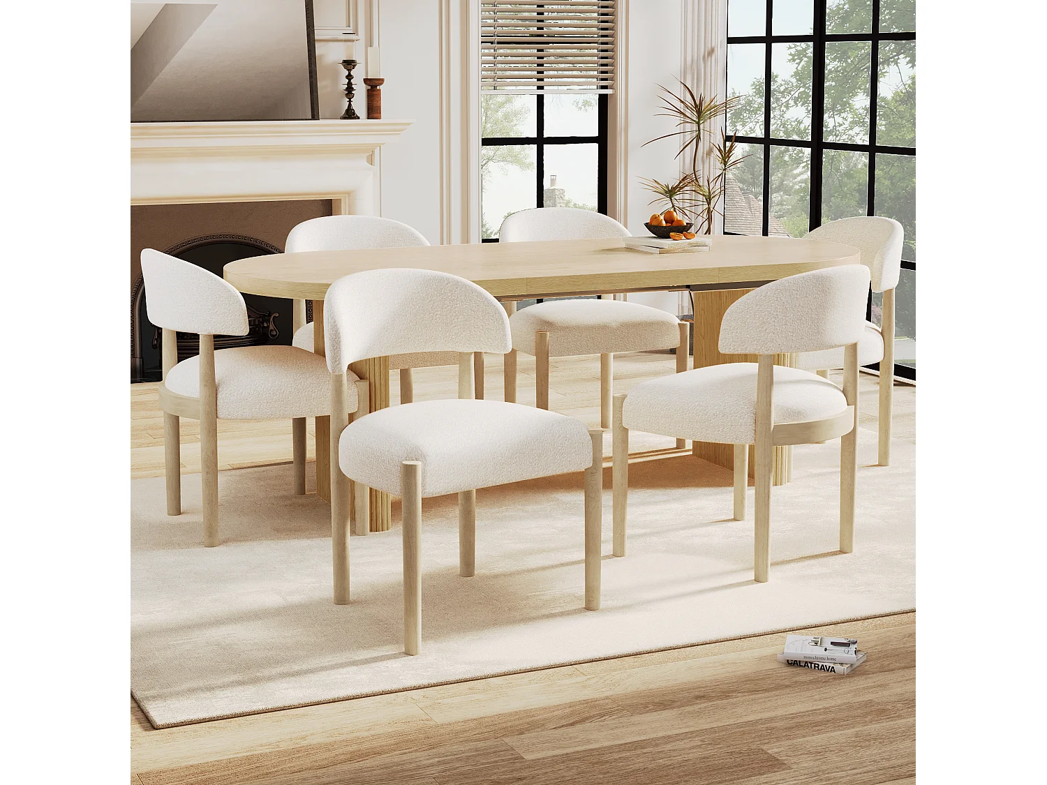 Set van 4 massief houten eetkamerstoelen - 58 x 58 x 78 cm - moderne stijl - ademend - gekrulde afwerking - naturel