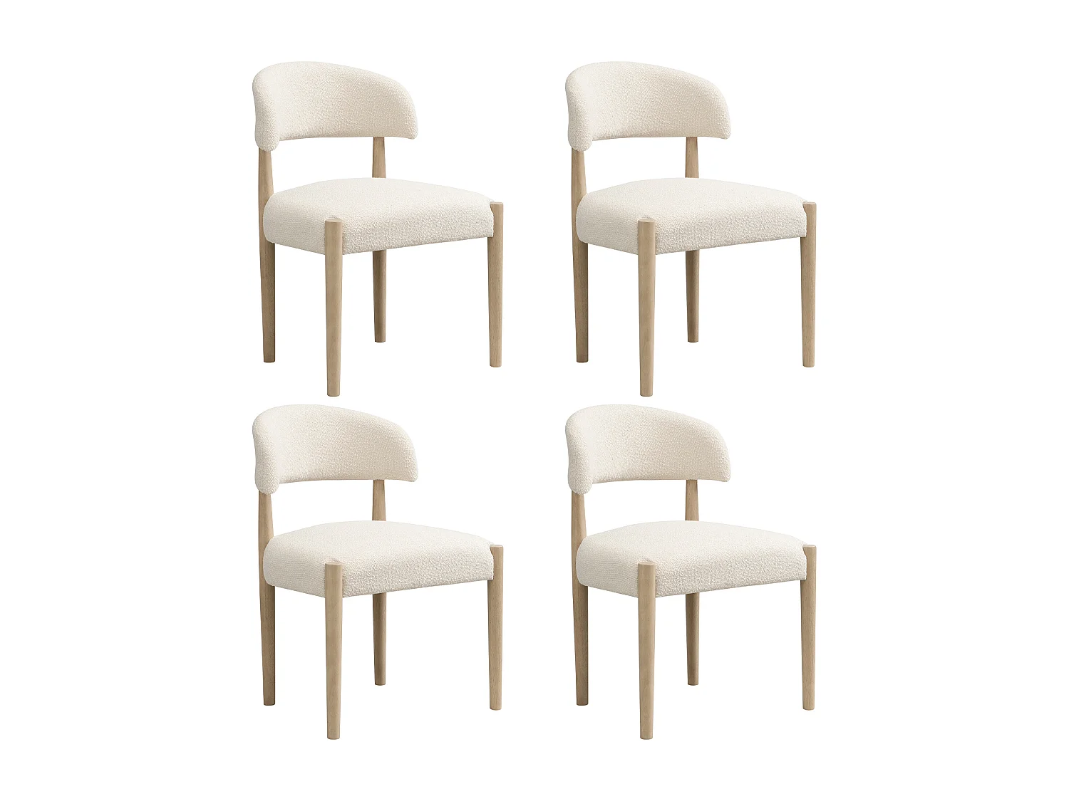 Set van 4 massief houten eetkamerstoelen - 58 x 58 x 78 cm - moderne stijl - ademend - gekrulde afwerking - naturel