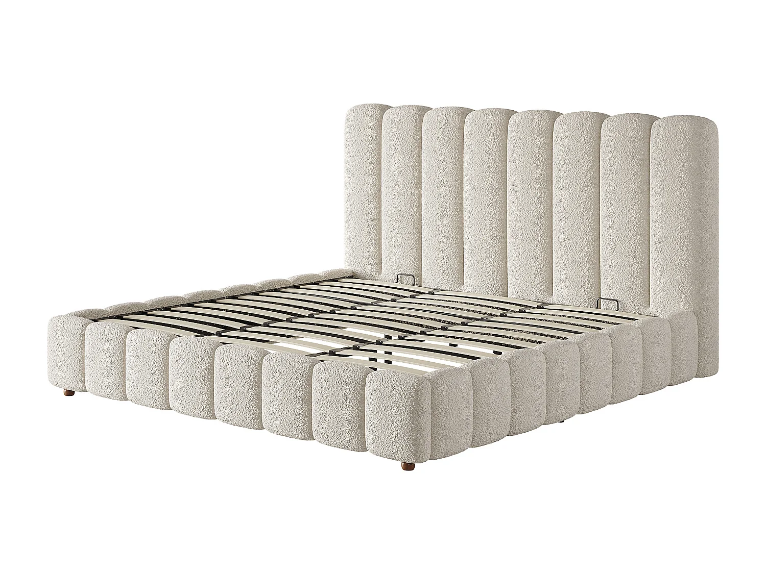 Lit coffre double rembourré - 180 x 200 cm - avec rangement hydraulique + tête de lit + sommier à lattes - bouclé - blanc