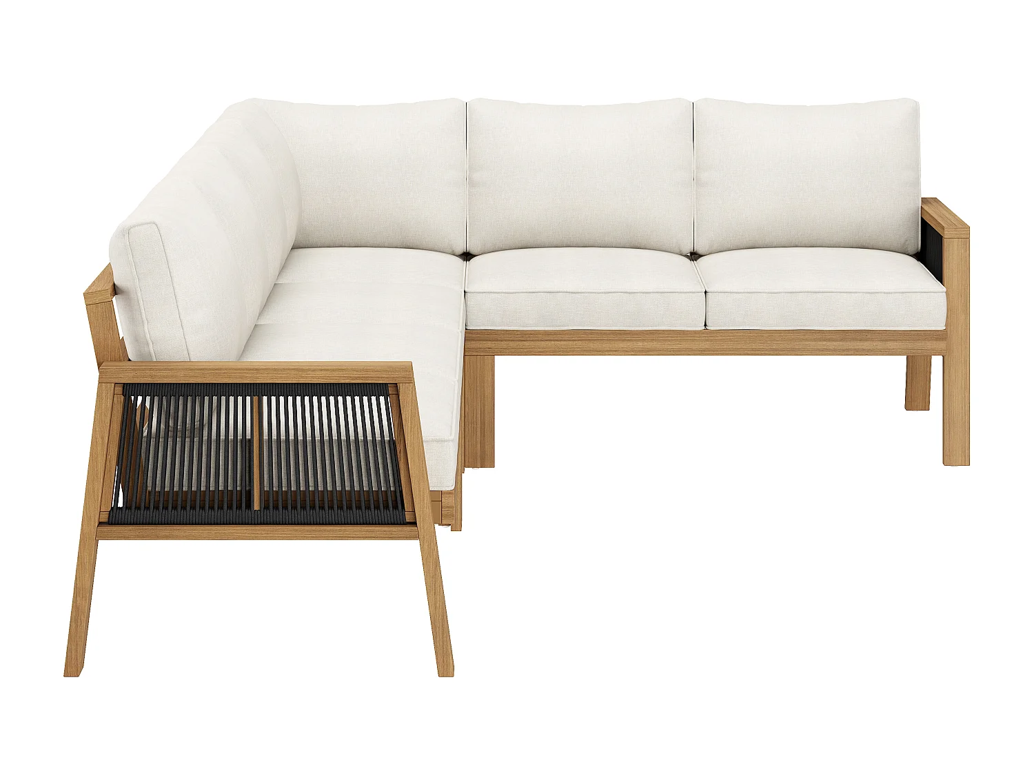 Zestaw mebli ogrodowych 6-osobowy - z narożnikiem + stolikiem kawowym + 1 ławką - Poliester - beżowy