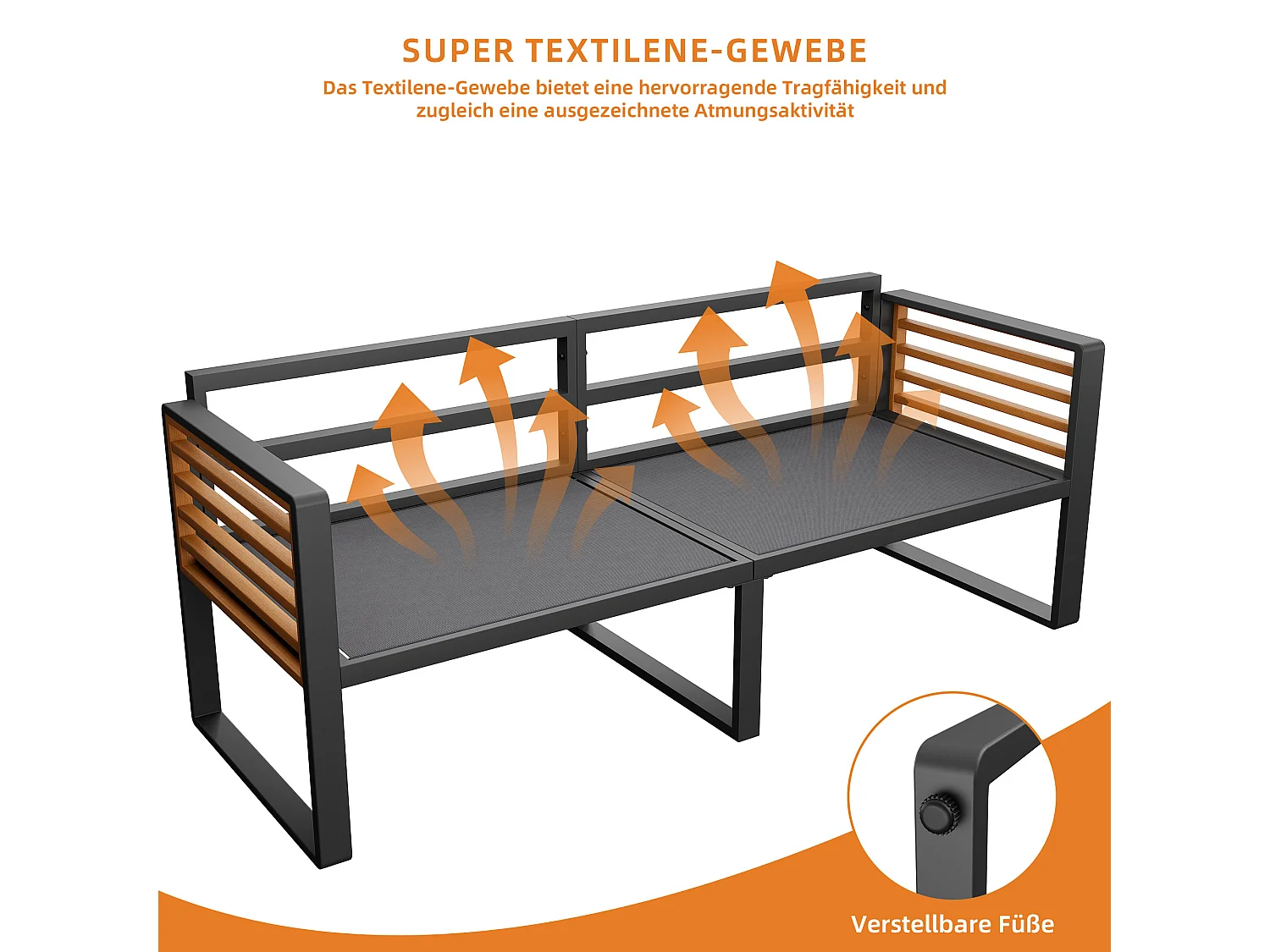 Gartenmöbelset für 6–8 Personen – bestehend aus 2 Dreisitzer-Sofas, 2 Sofas ohne Armlehnen und 2 Tischen – verzinktes Eisen – Metall – grau