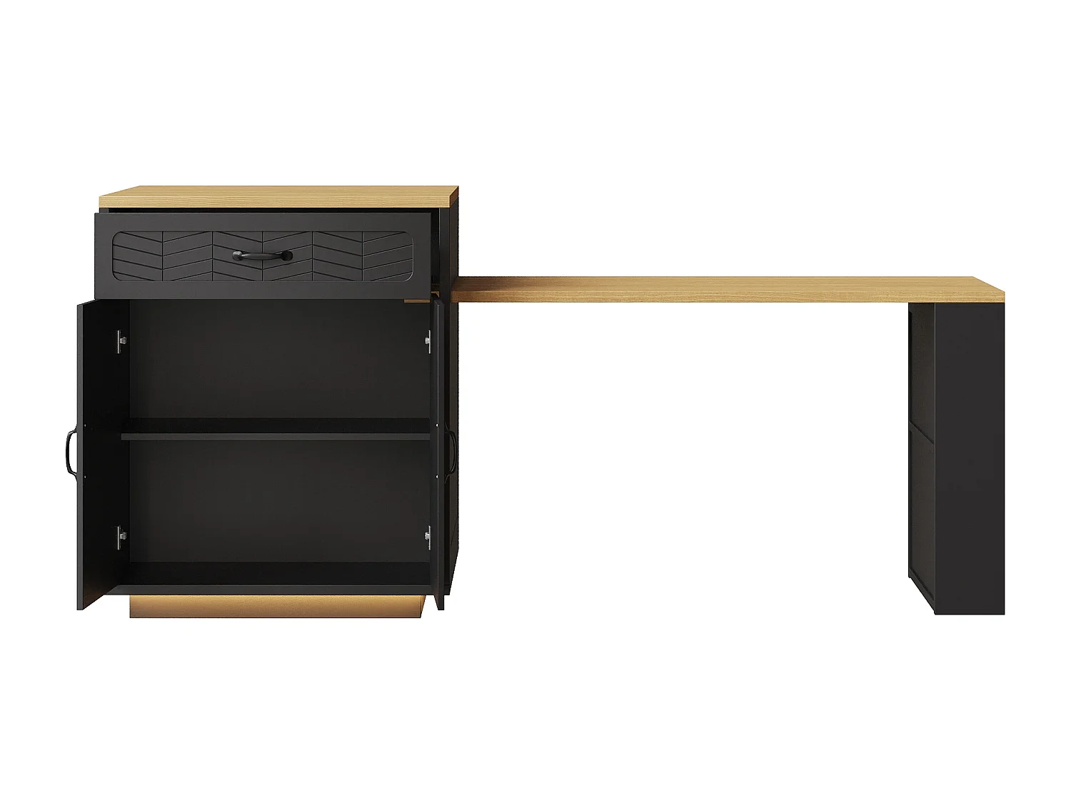 Îlot de cuisine / meuble bar - 193.5 x 70 x 95.5 cm - avec table coulissante + 2 tiroirs + 4 portes - MDF + métal - noir