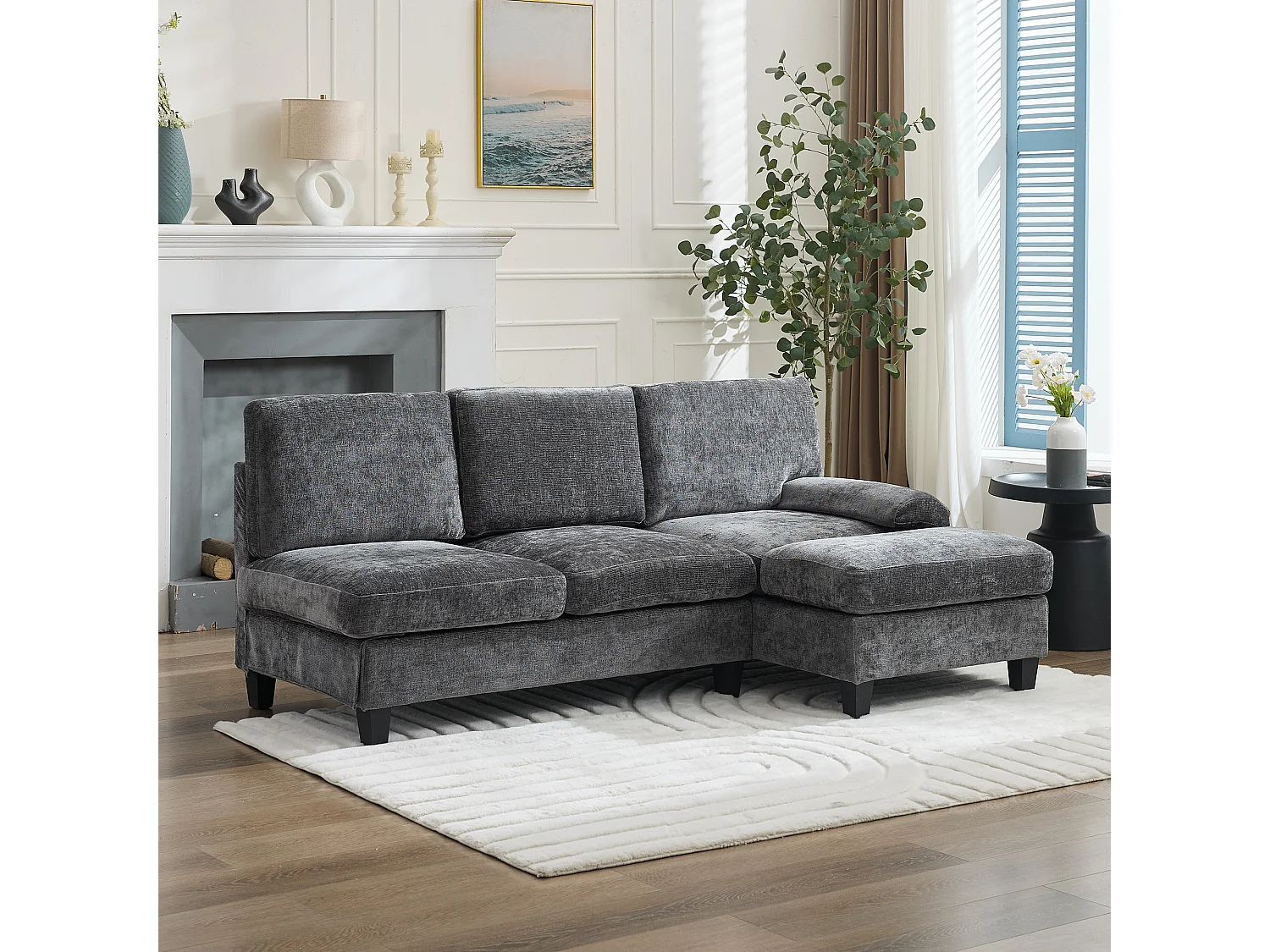 Modernes 3-Sitzer-Ecksofa – 194 x 118 x 81 cm – für Wohn- und Schlafzimmer – Stoff – grau
