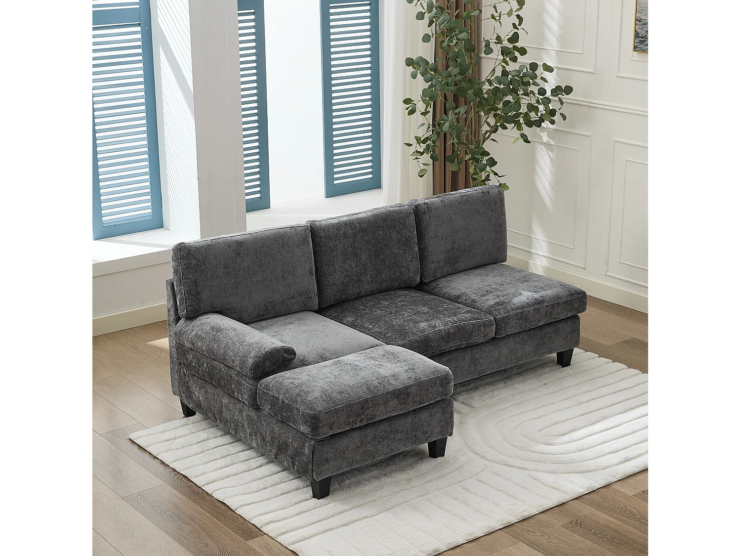 Modernes 3-Sitzer-Ecksofa – 194 x 118 x 81 cm – für Wohn- und Schlafzimmer – Stoff – grau