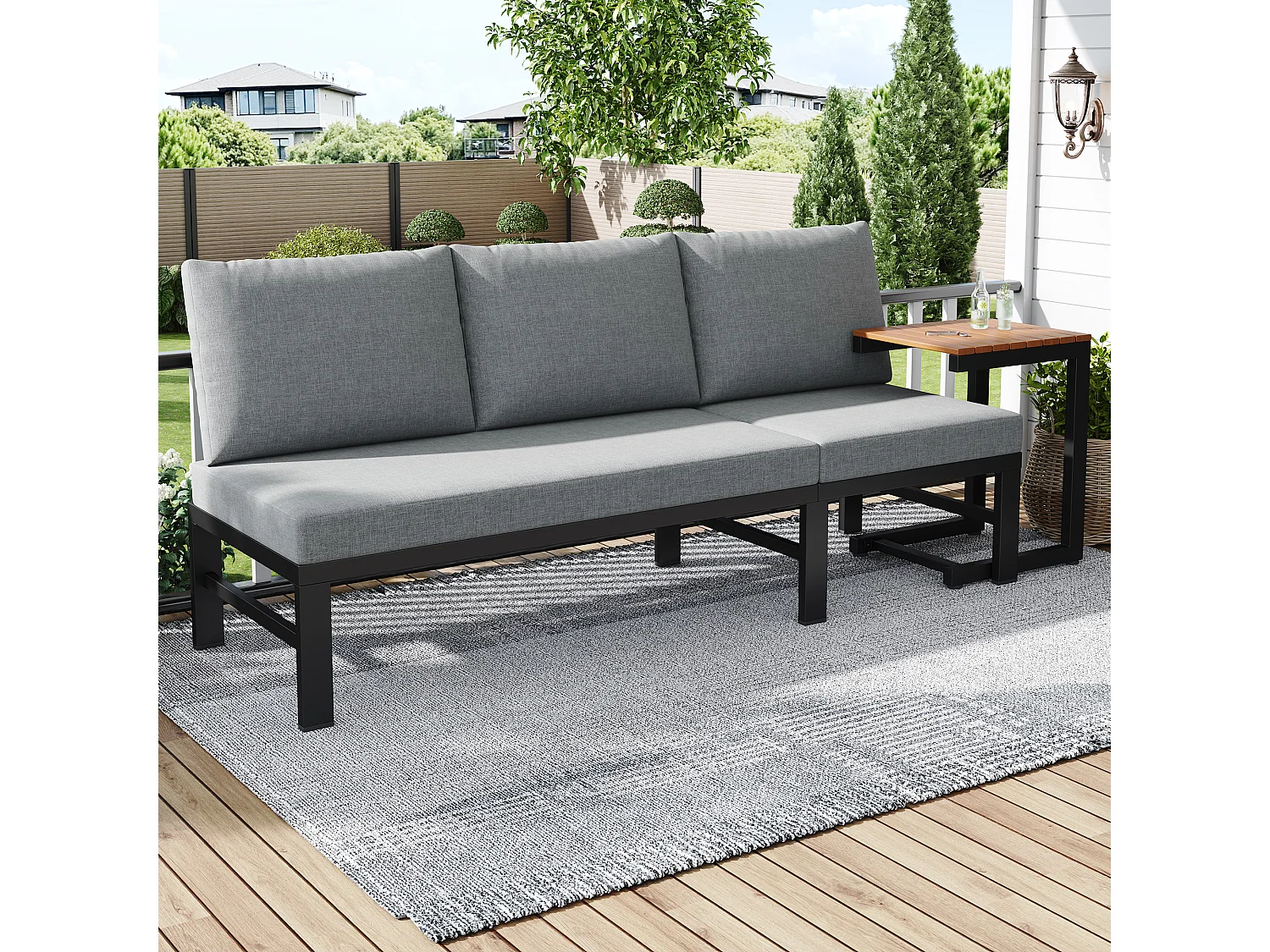 Ensemble de mobilier de jardin - 173 x 69 x 82 cm - canapé 3 places inclinable réglable + table - métal + Polyester - gris