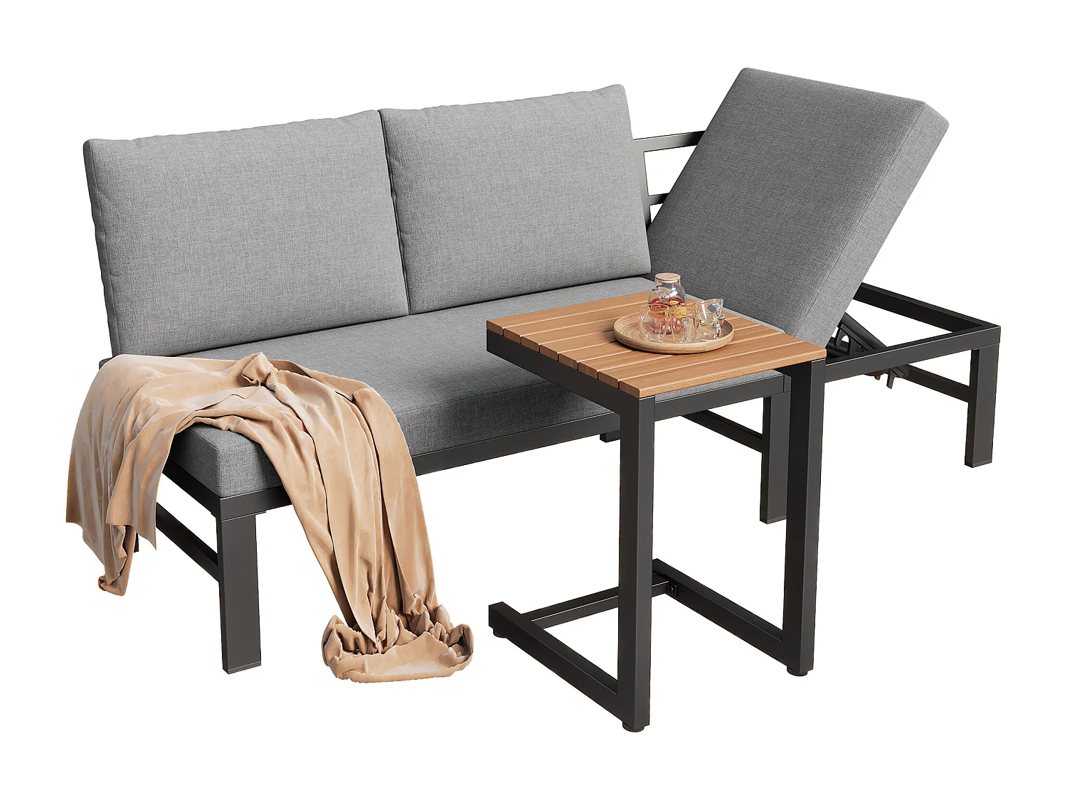 Ensemble de mobilier de jardin - 173 x 69 x 82 cm - canapé 3 places inclinable réglable + table - métal + Polyester - gris