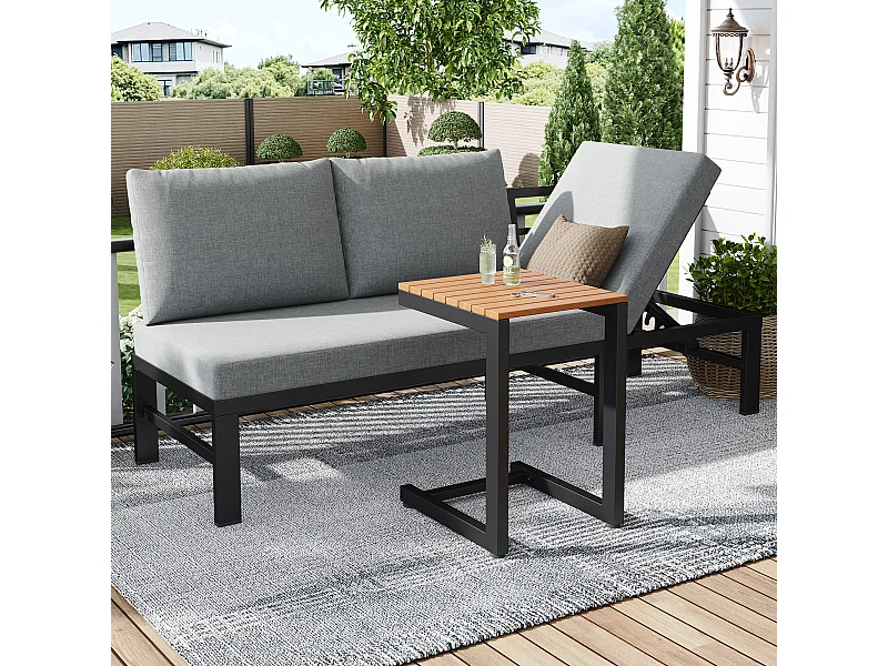 Ensemble de mobilier de jardin - 173 x 69 x 82 cm - canapé 3 places inclinable réglable + table - métal + Polyester - gris