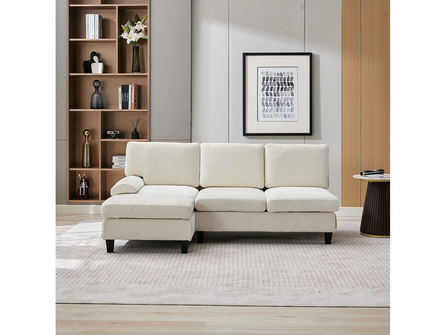 Modernes 3-Sitzer-Ecksofa – 194 x 118 x 81 cm – für Wohn- und Schlafzimmer – Stoff – beige