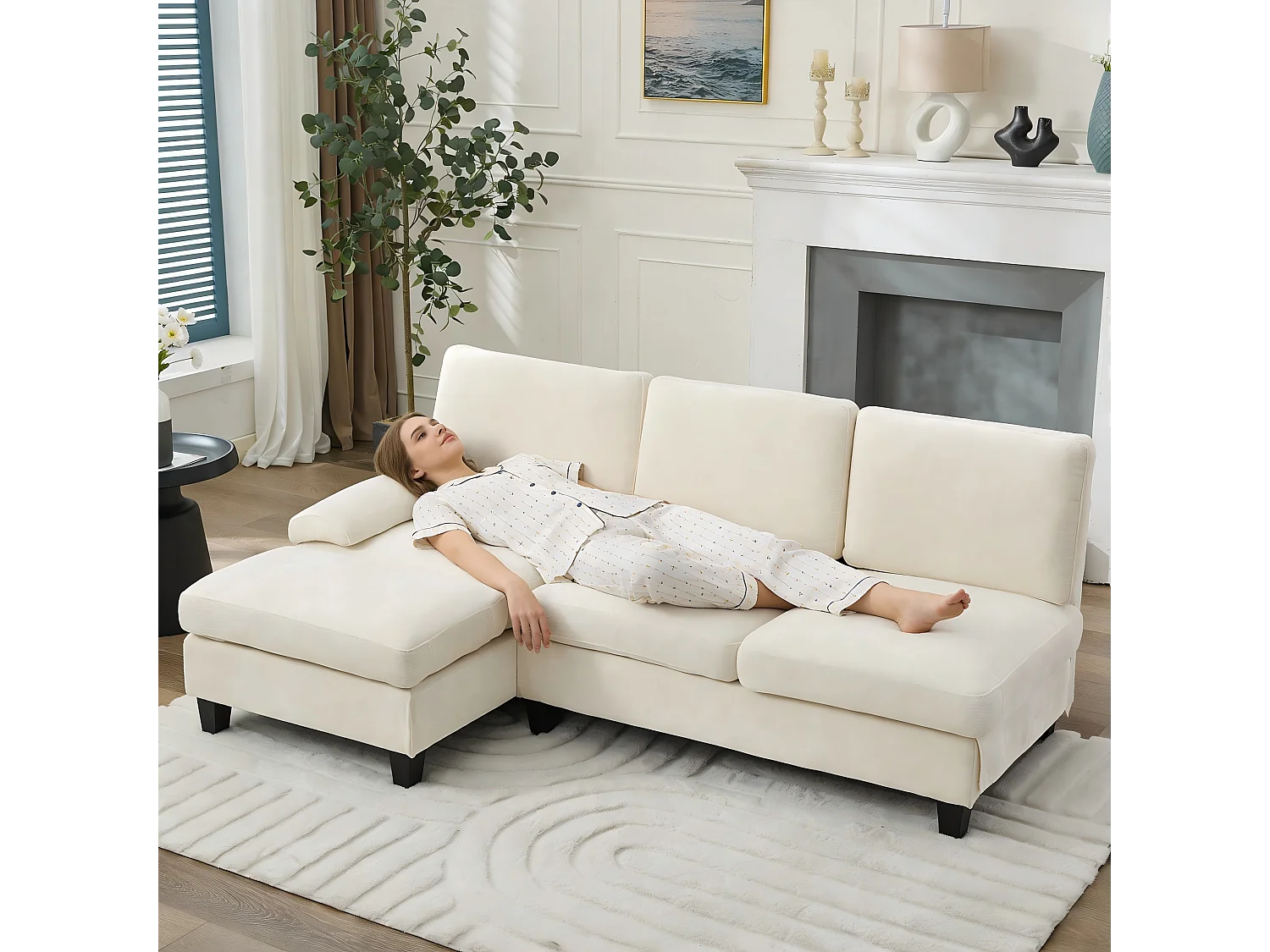 Modernes 3-Sitzer-Ecksofa – 194 x 118 x 81 cm – für Wohn- und Schlafzimmer – Stoff – beige