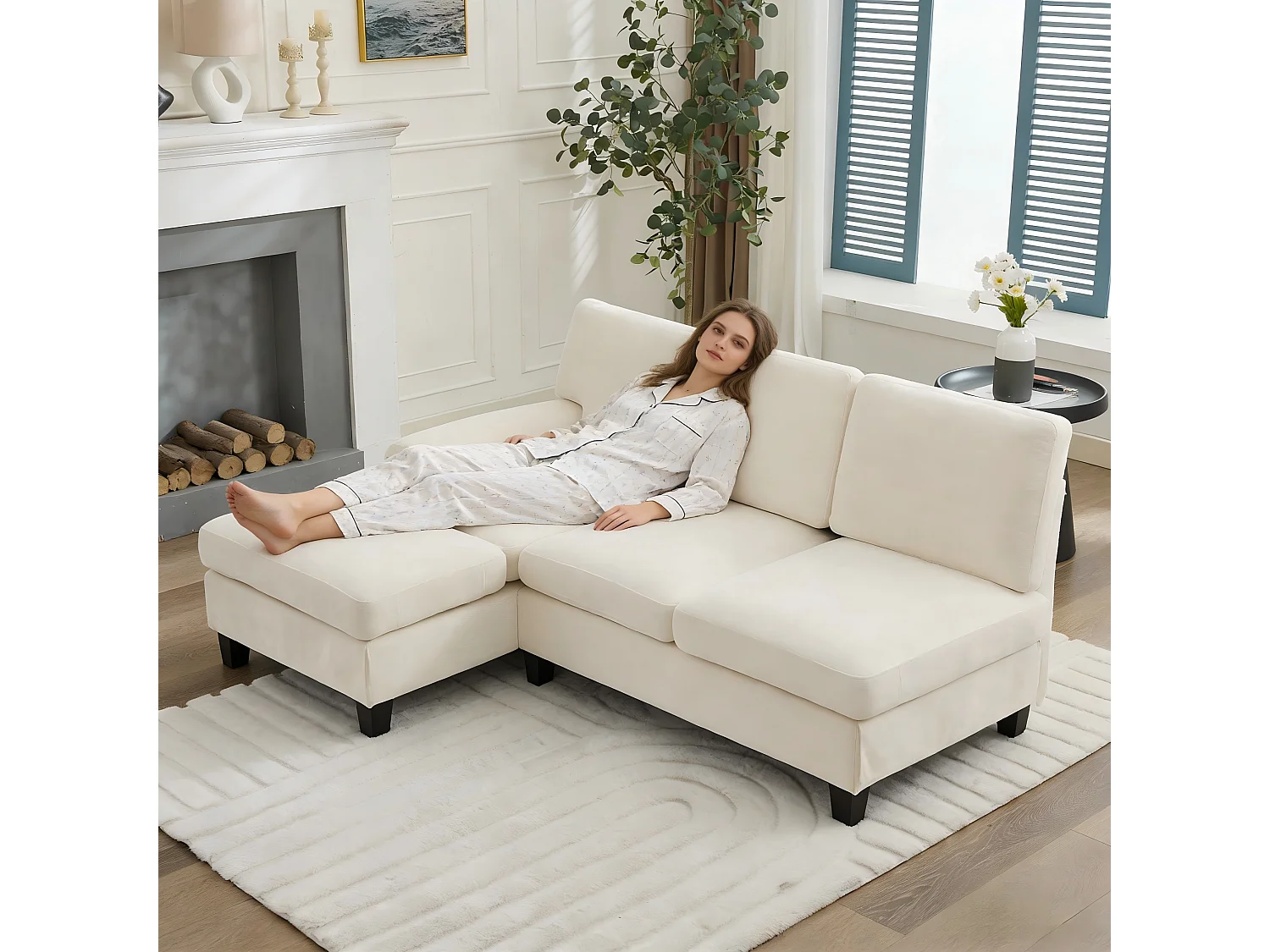 Modernes 3-Sitzer-Ecksofa – 194 x 118 x 81 cm – für Wohn- und Schlafzimmer – Stoff – beige