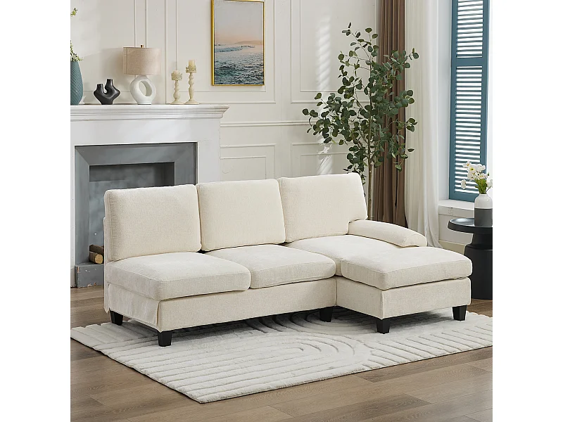 Modernes 3-Sitzer-Ecksofa – 194 x 118 x 81 cm – für Wohn- und Schlafzimmer – Stoff – beige