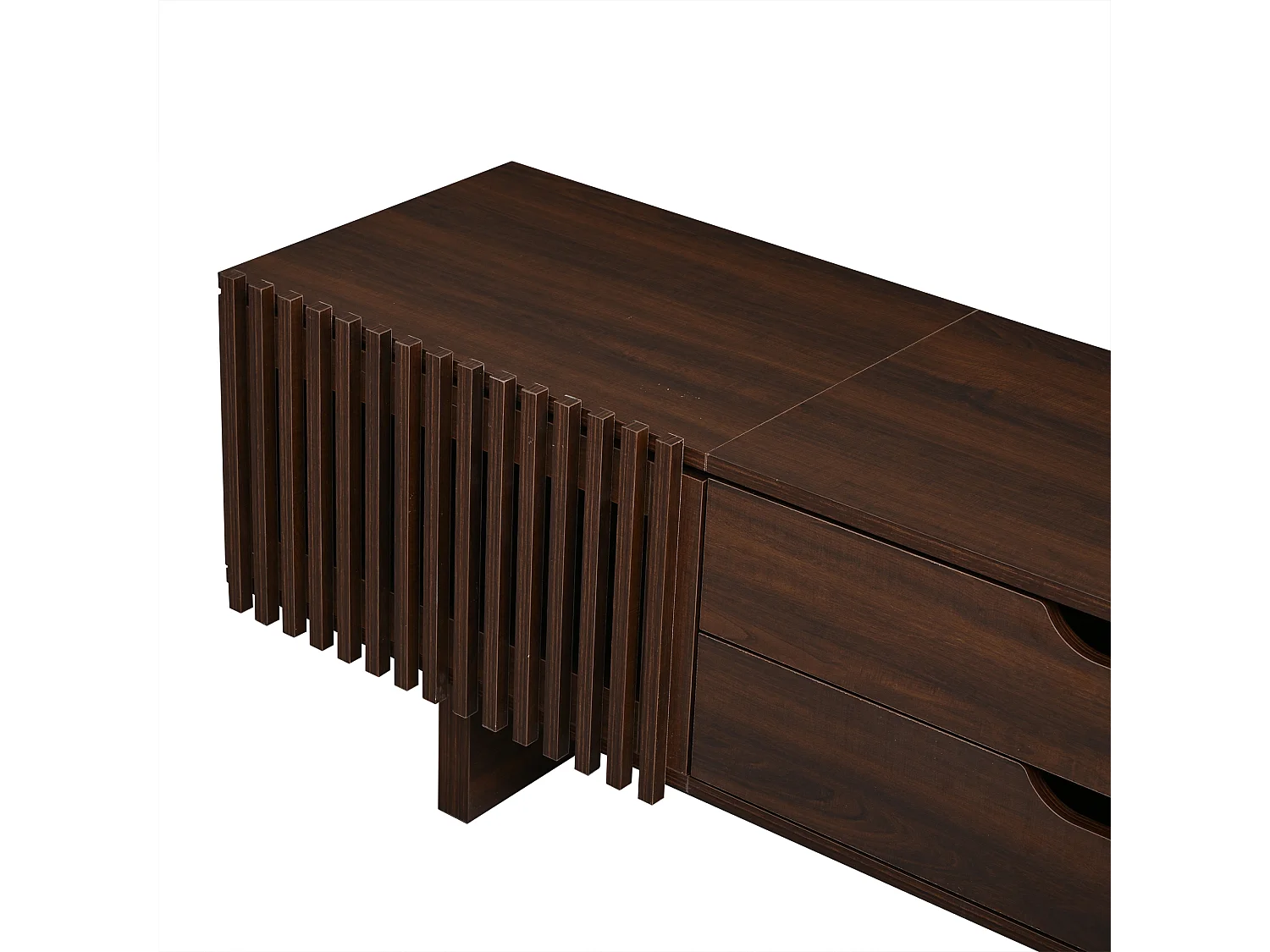 Meuble TV en noyer foncé - 180 x 40 x 45 cm - avec 2 tiroirs + 2 portes - pour TV 75 pouces - MDF