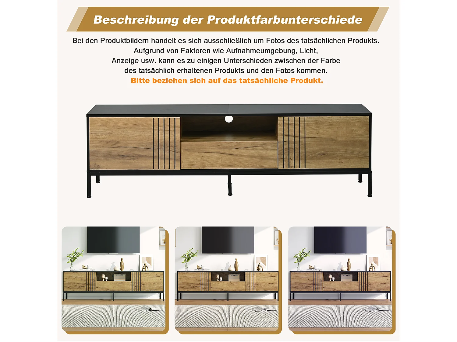 Meuble TV de salon - 170 x 35 x 50 cm - avec 2 portes + 1 tiroir - pour TV jusqu'à 70 pouces - aggloméré - naturel