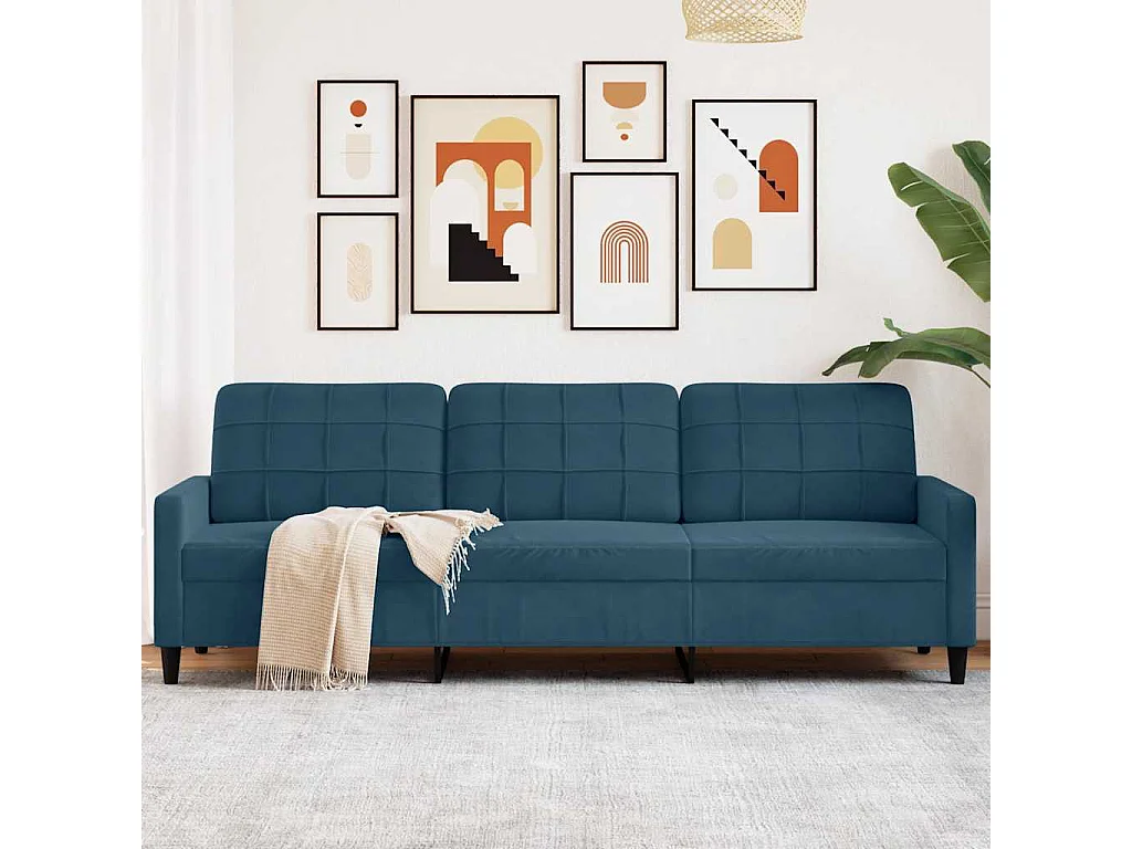 Canapé à 3 places Bleu 210 cm Velours