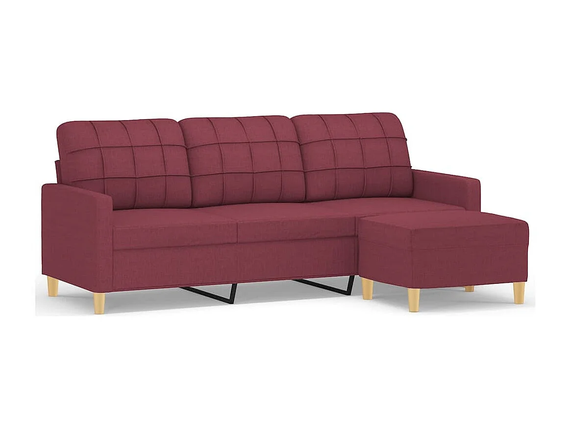 Canapé à 3 places avec repose-pieds Rouge bordeaux 180 cm Tissu