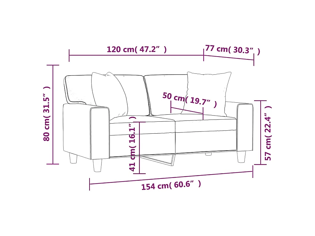 Divano a 2 Posti con Cuscini Crema 120 cm in Similpelle