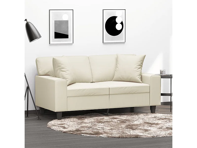 2-Sitzer-Sofa mit Zierkissen Creme 120 cm Kunstleder
