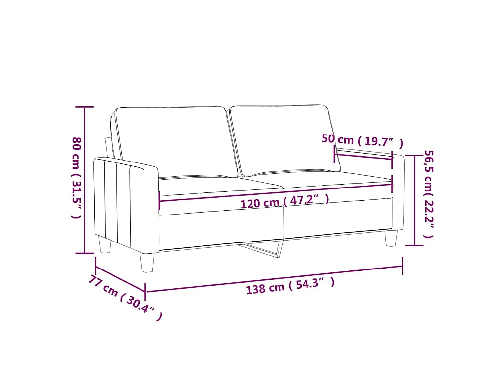 Canapé à 2 places Marron 120 cm Velours