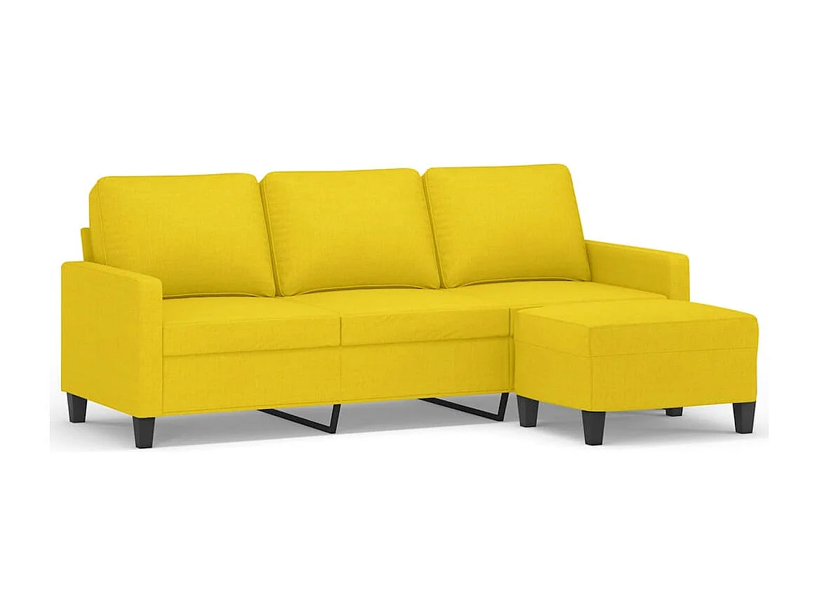 Canapé à 3 places avec repose-pieds Jaune clair 180 cm Tissu
