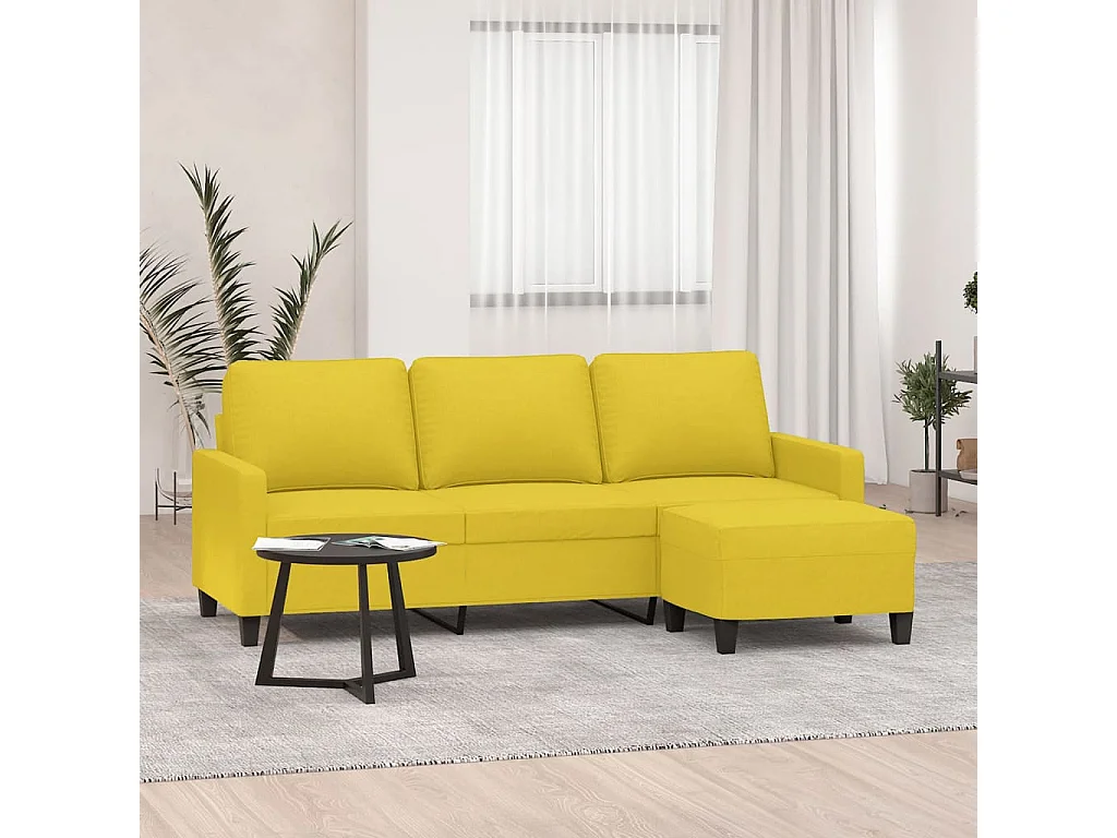 Canapé à 3 places avec repose-pieds Jaune clair 180 cm Tissu