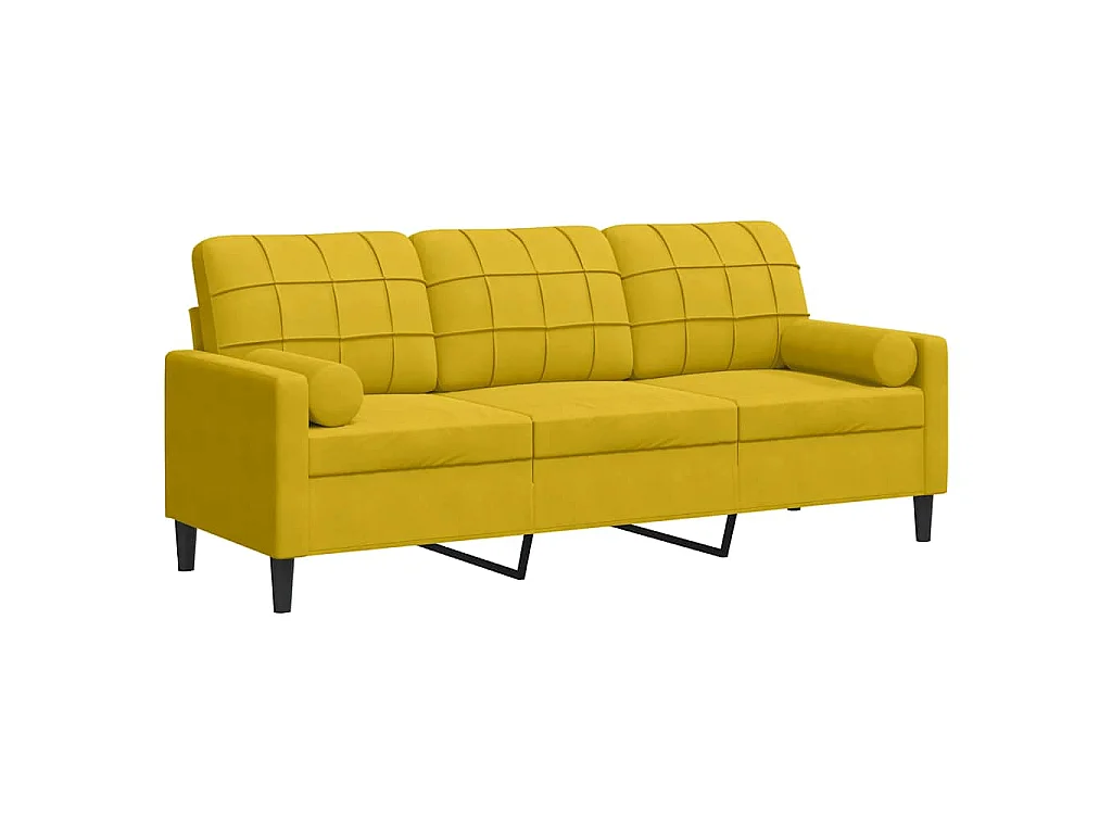 Divano a 3 Posti con Cuscini Giallo 180 cm in Velluto