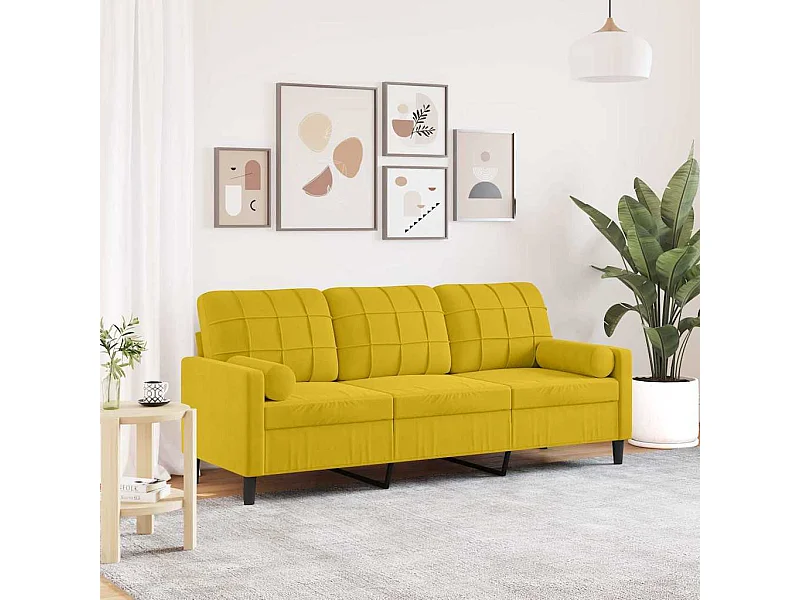 Canapé 3 places avec oreillers décoratifs jaune 180 cm velours