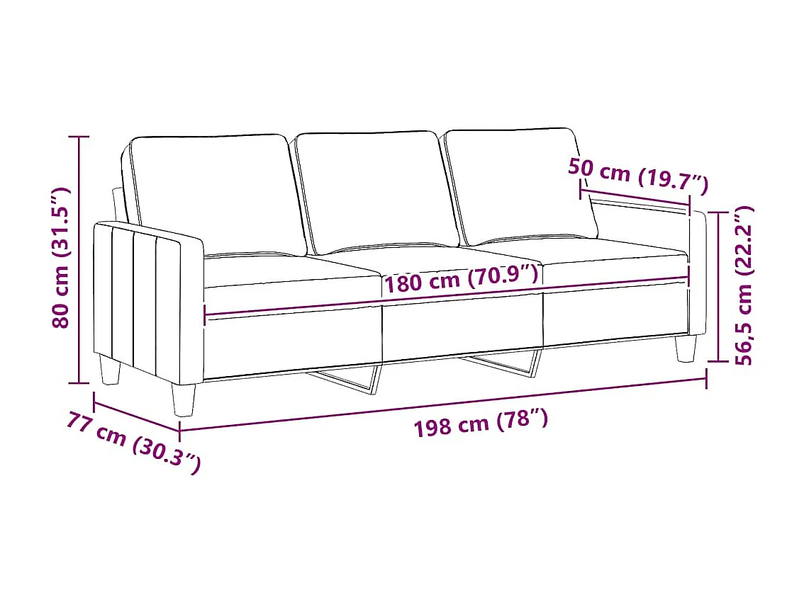 Canapé à 3 places Marron 180 cm Tissu