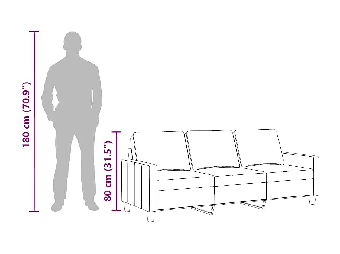 Canapé à 3 places Marron 180 cm Tissu