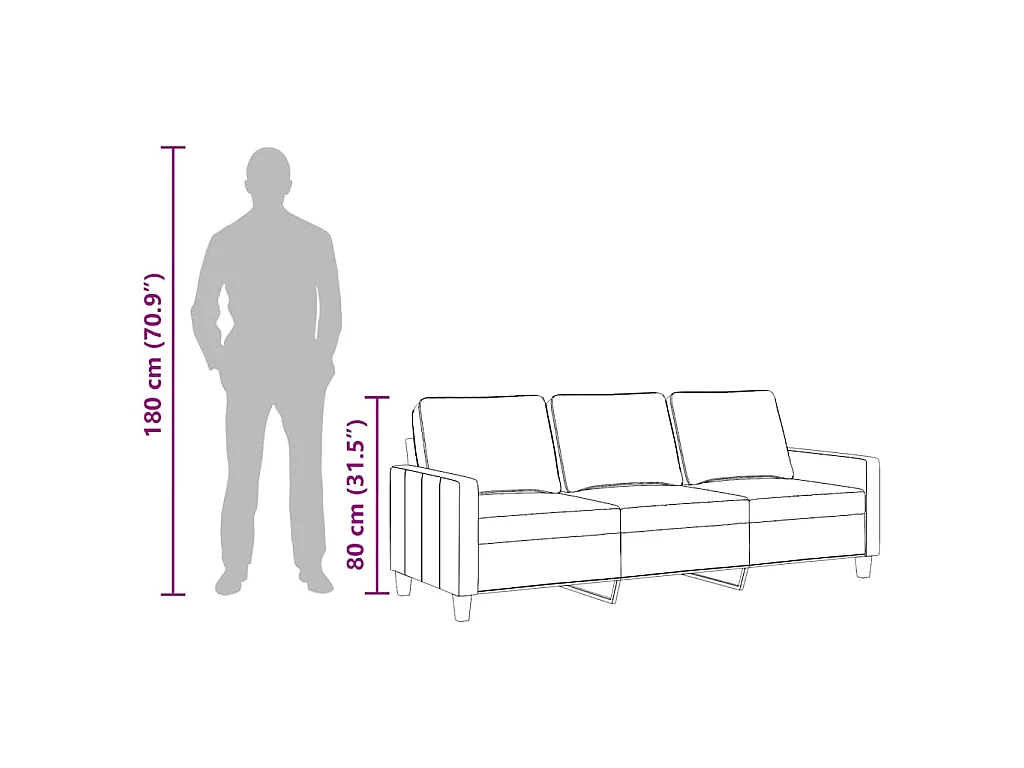Canapé à 3 places Marron 180 cm Tissu