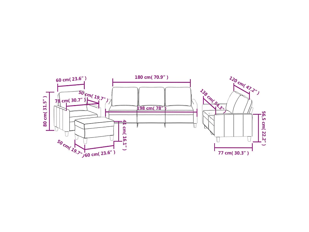 Ensemble de canapés 4 pcs avec coussins Cappuccino Similicuir