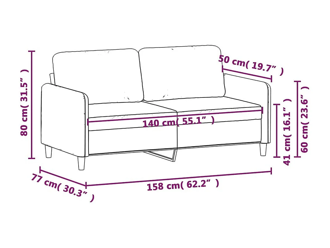 Canapé à 2 places Jaune clair 140 cm Tissu