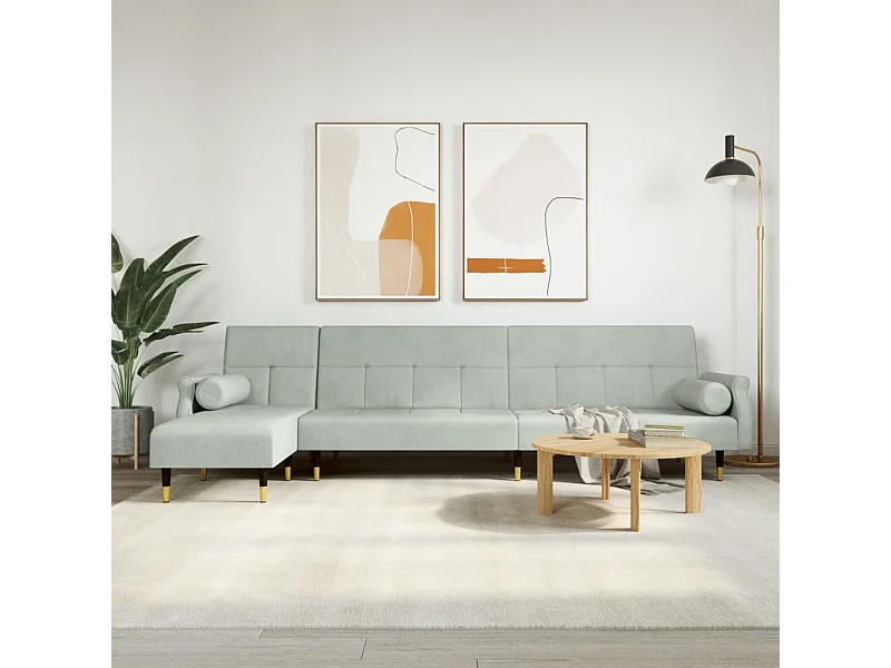Divano Letto a L Grigio Chiaro 271x140x70 cm in Velluto