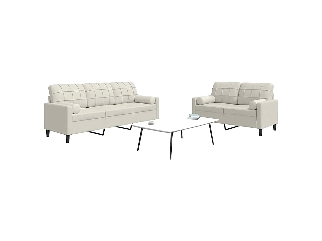 Set di Divani 2 pz con Cuscini e Rinforzi Crema in Velluto