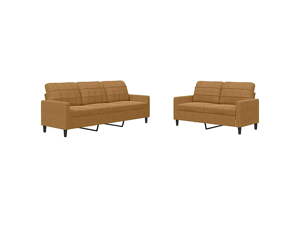 Ensemble de canapés 2 pcs avec coussins Marron Velours