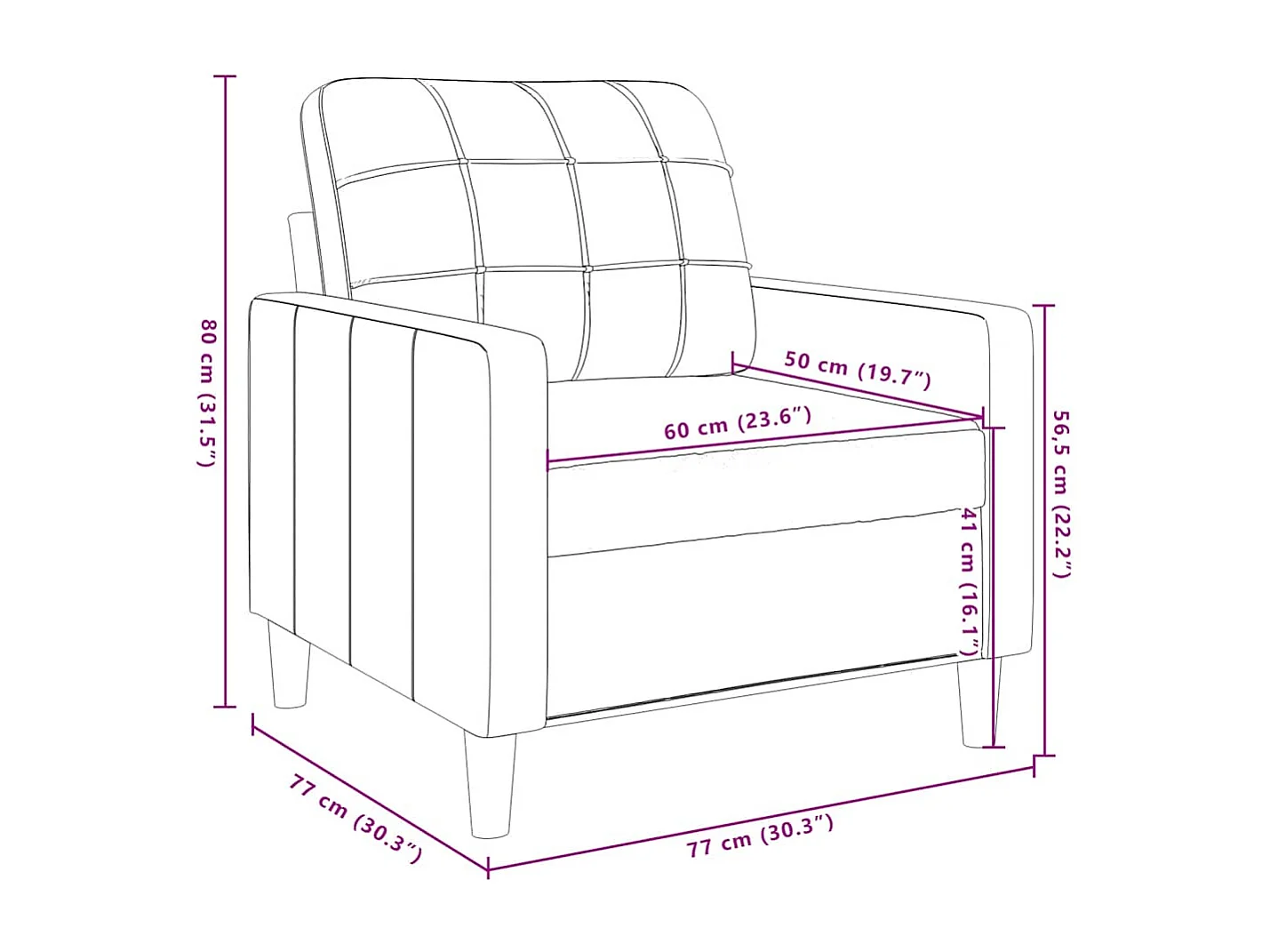 Sessel Gelb 60 cm Samt