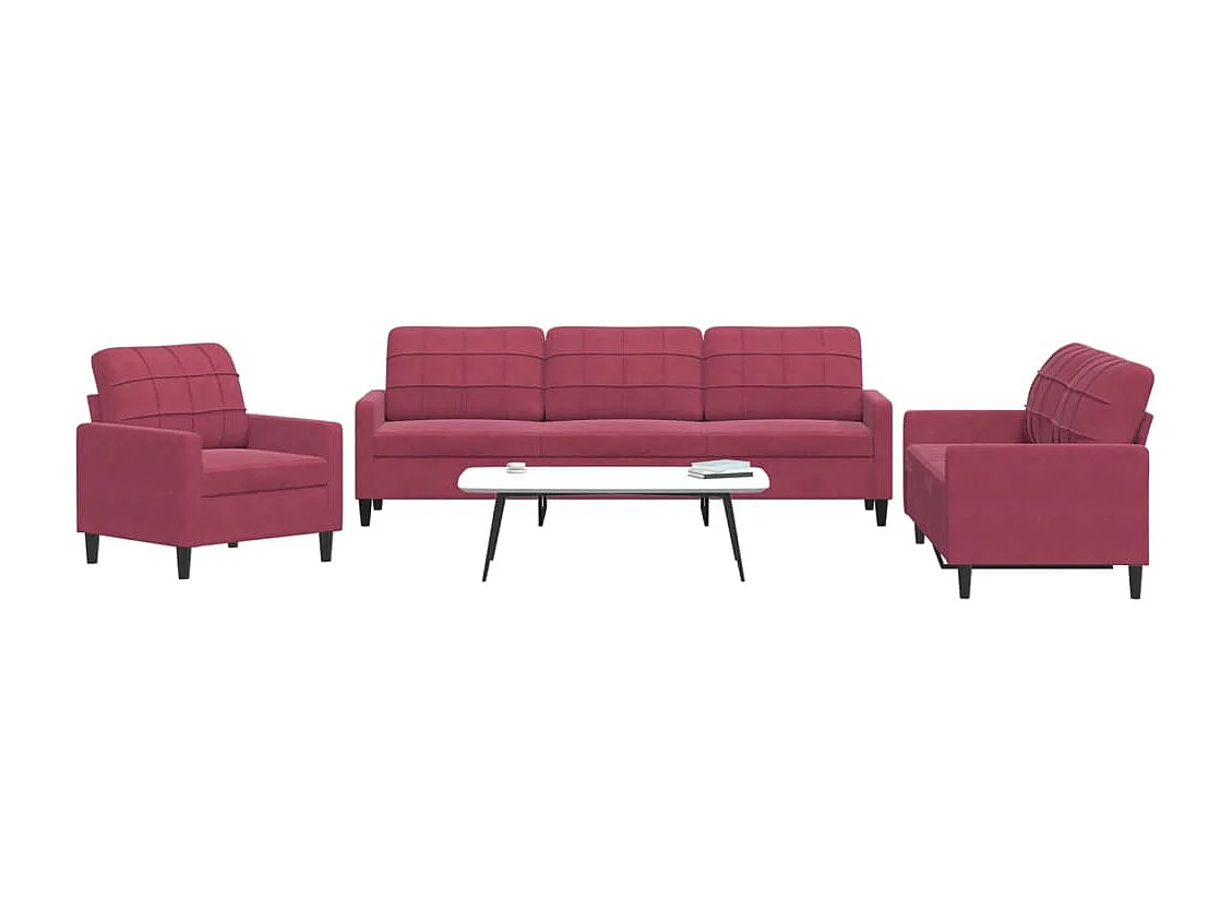 Ensemble de canapés 3 pcs avec coussins Rouge bordeaux Velours