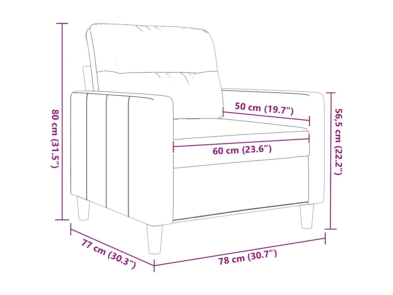 Sofasessel Creme 60 cm Stoff