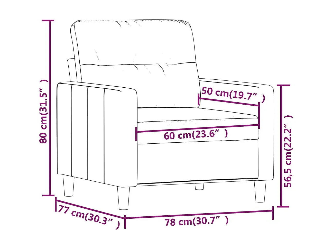Fauteuil Crème 60 cm Tissu